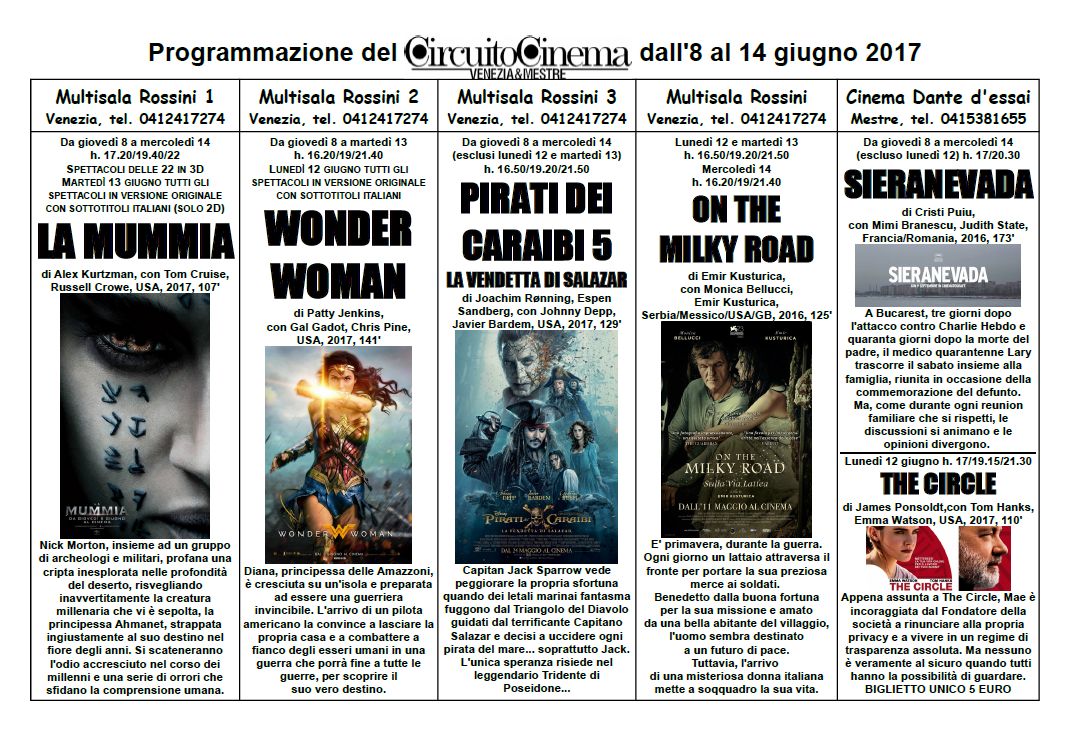 Programmazione del Circuito Cinema Venezia Mestre  dall'8 al 14 giugno 2017_1