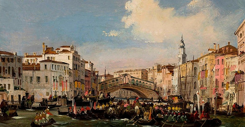 Ippolito Caffi, “Venezia, Regata in Canal Grande”, ante 1848-49, Olio su cartoncino intelato, 25,5 x 41,5 cm Fondazione Musei Civici di Venezia