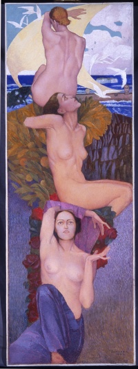 Luigi Bonazza  (Arco, Trento, 1877 - Trento, 1965) Le Sirene, 1932 Tempera su carta Collezione privata